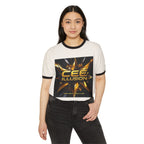 Illusion Logo Ringer T-Shirt — Bold Gold Graphic Tee