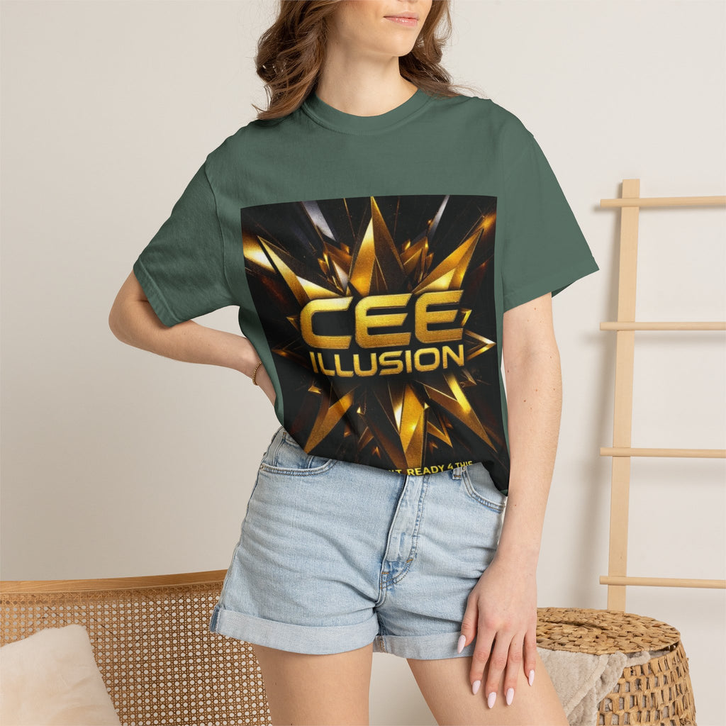 Cee Illusion Graphic T-Shirt — Bold Gold Starburst Design