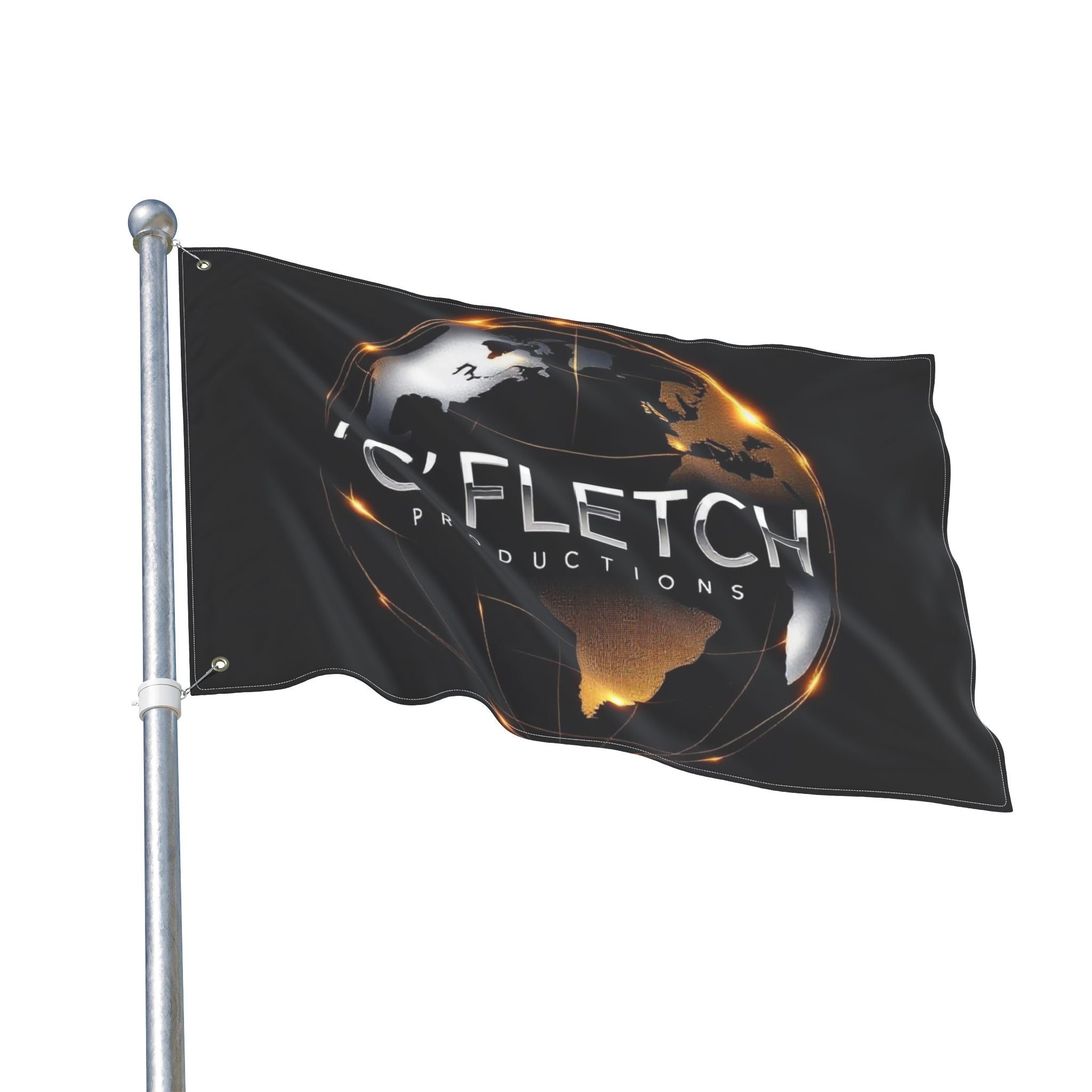 Double-Sided Flag — ‘C’ Fletch Productions Logo Globe Flag (Outdoor/Indoor)