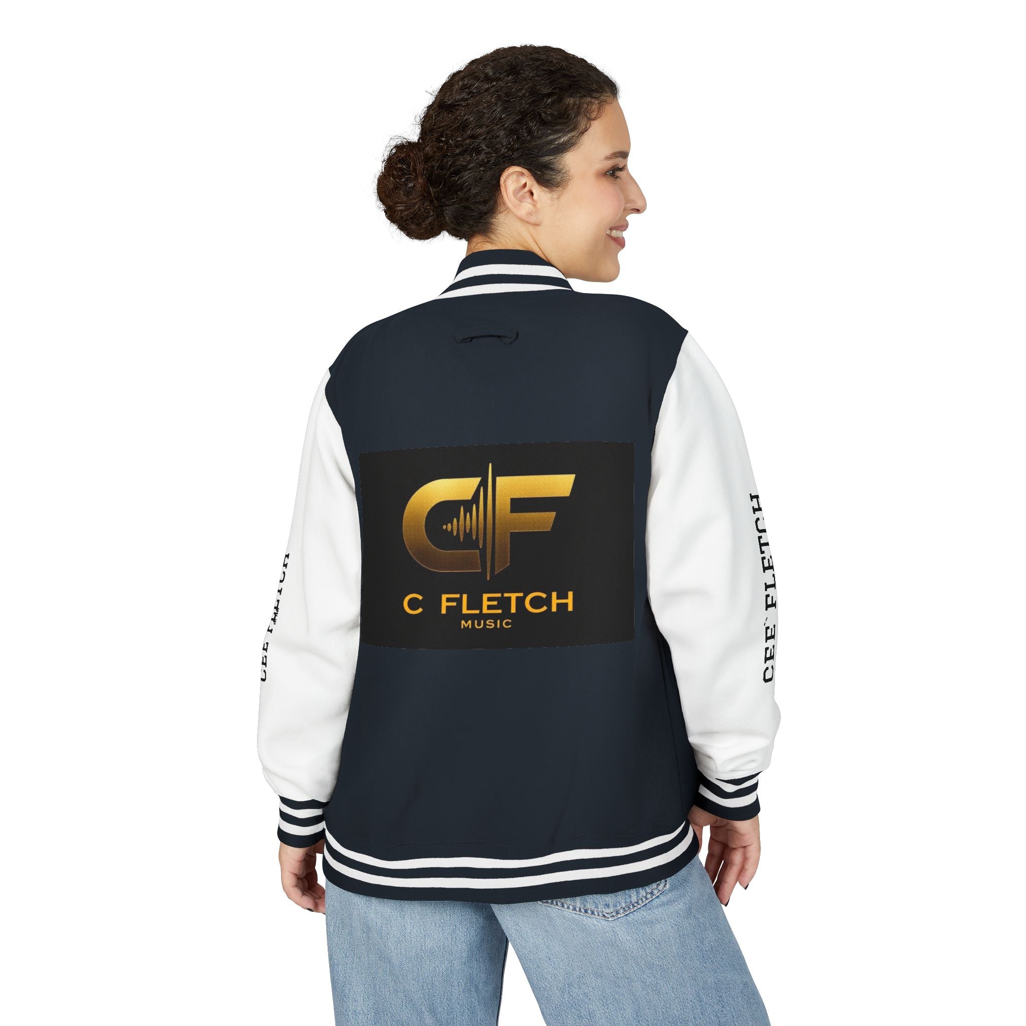 C Fletch Music Letterman Jacket — Red/White Varsity Jacket with Logo