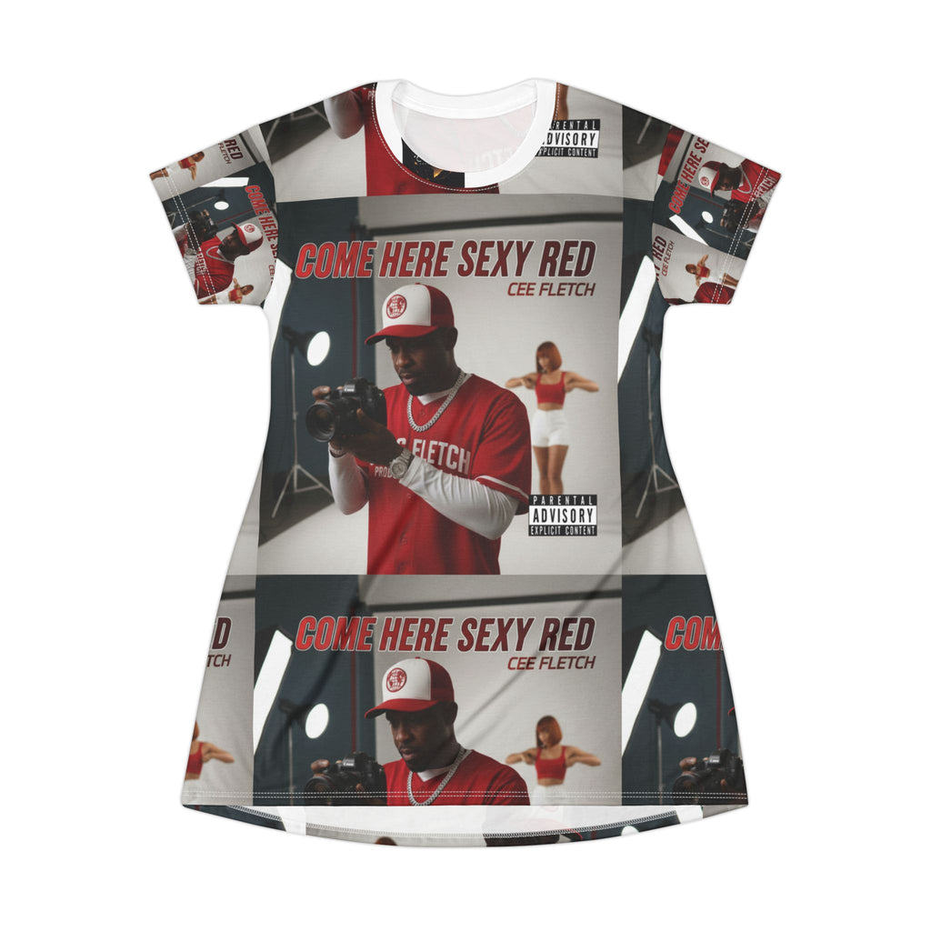 Come Here Sexy Red T-Shirt Dress — All-Over Print Music Album Cover Dress