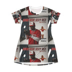 Come Here Sexy Red T-Shirt Dress — All-Over Print Music Album Cover Dress