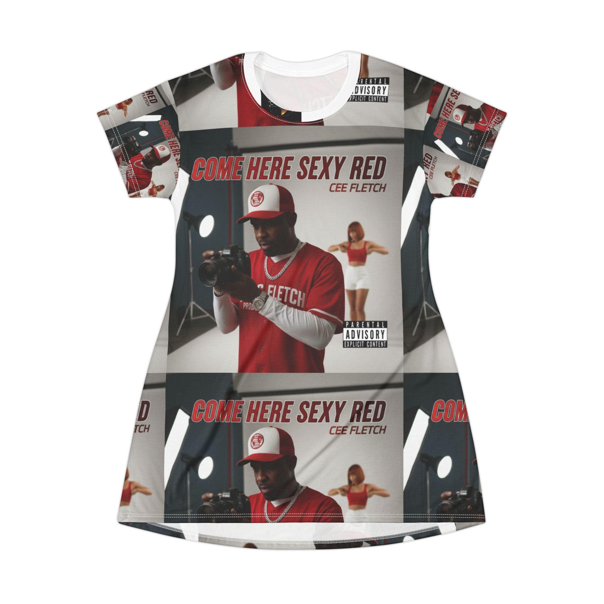 Come Here Sexy Red T-Shirt Dress — All-Over Print Music Album Cover Dress