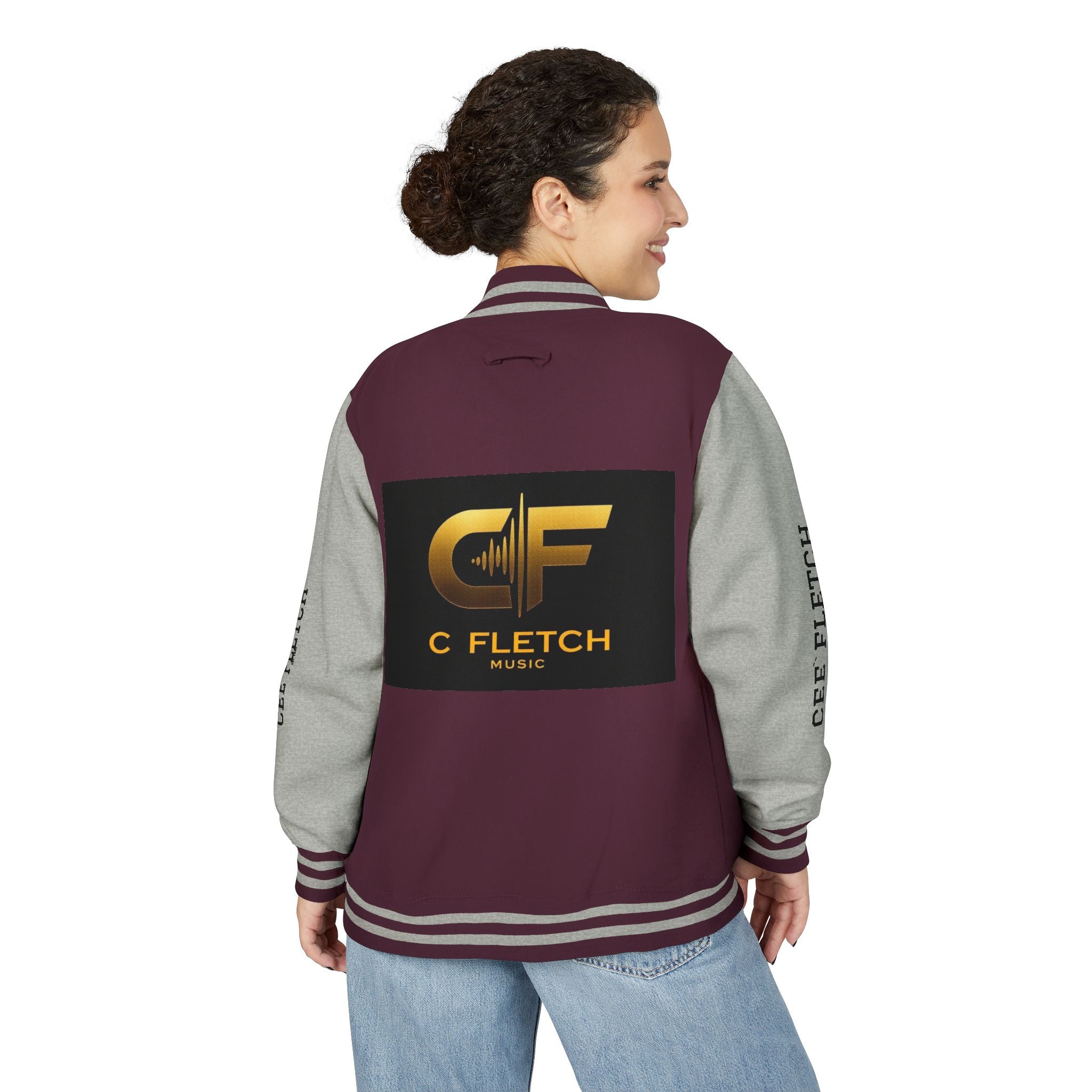 C Fletch Music Letterman Jacket — Red/White Varsity Jacket with Logo