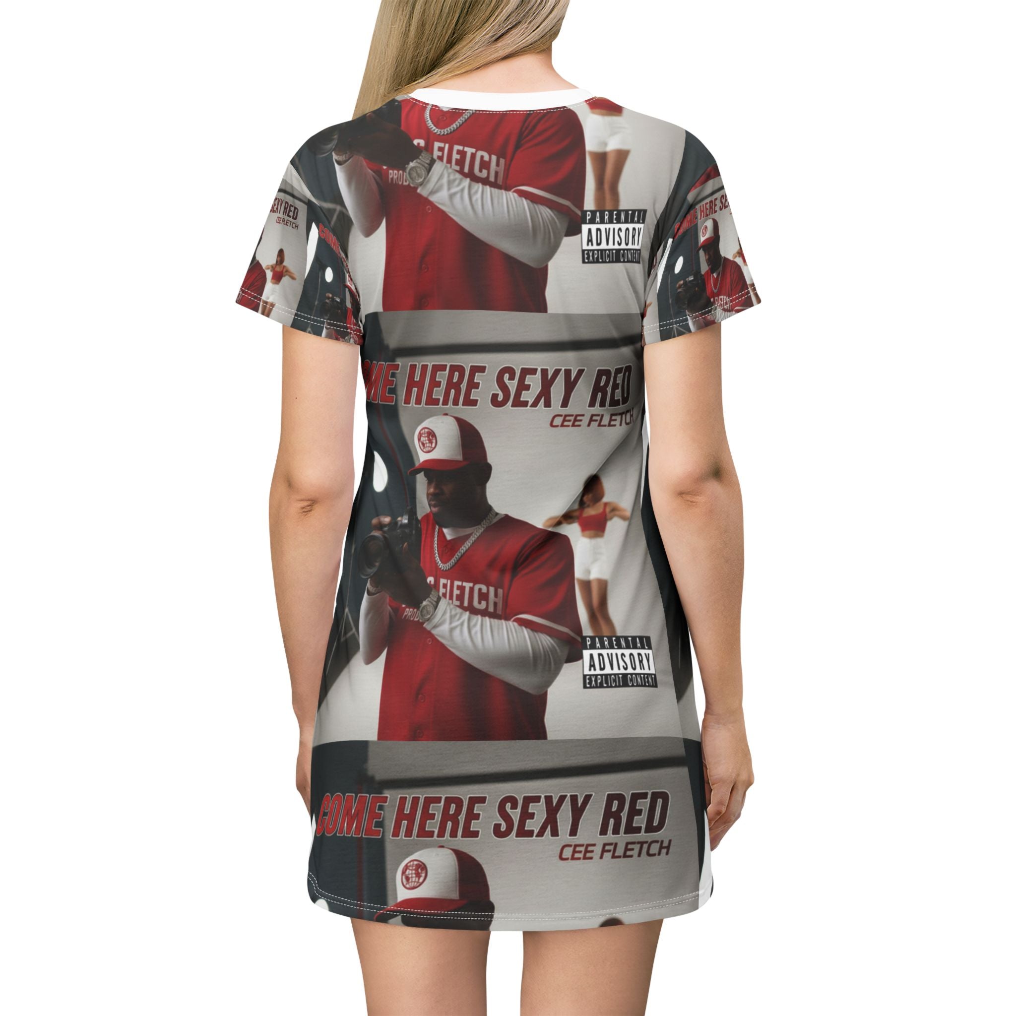 Come Here Sexy Red T-Shirt Dress — All-Over Print Music Album Cover Dress
