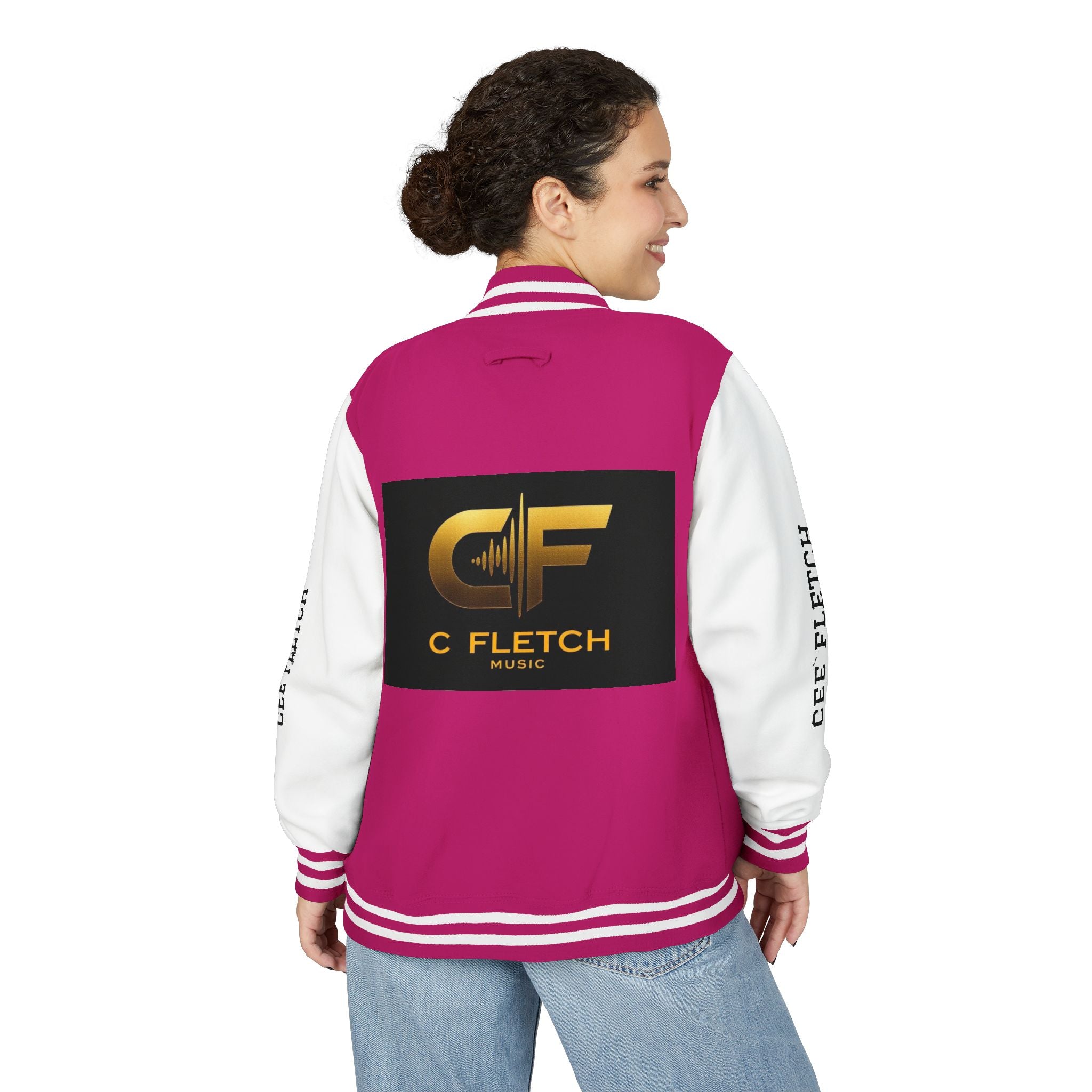 C Fletch Music Letterman Jacket — Red/White Varsity Jacket with Logo