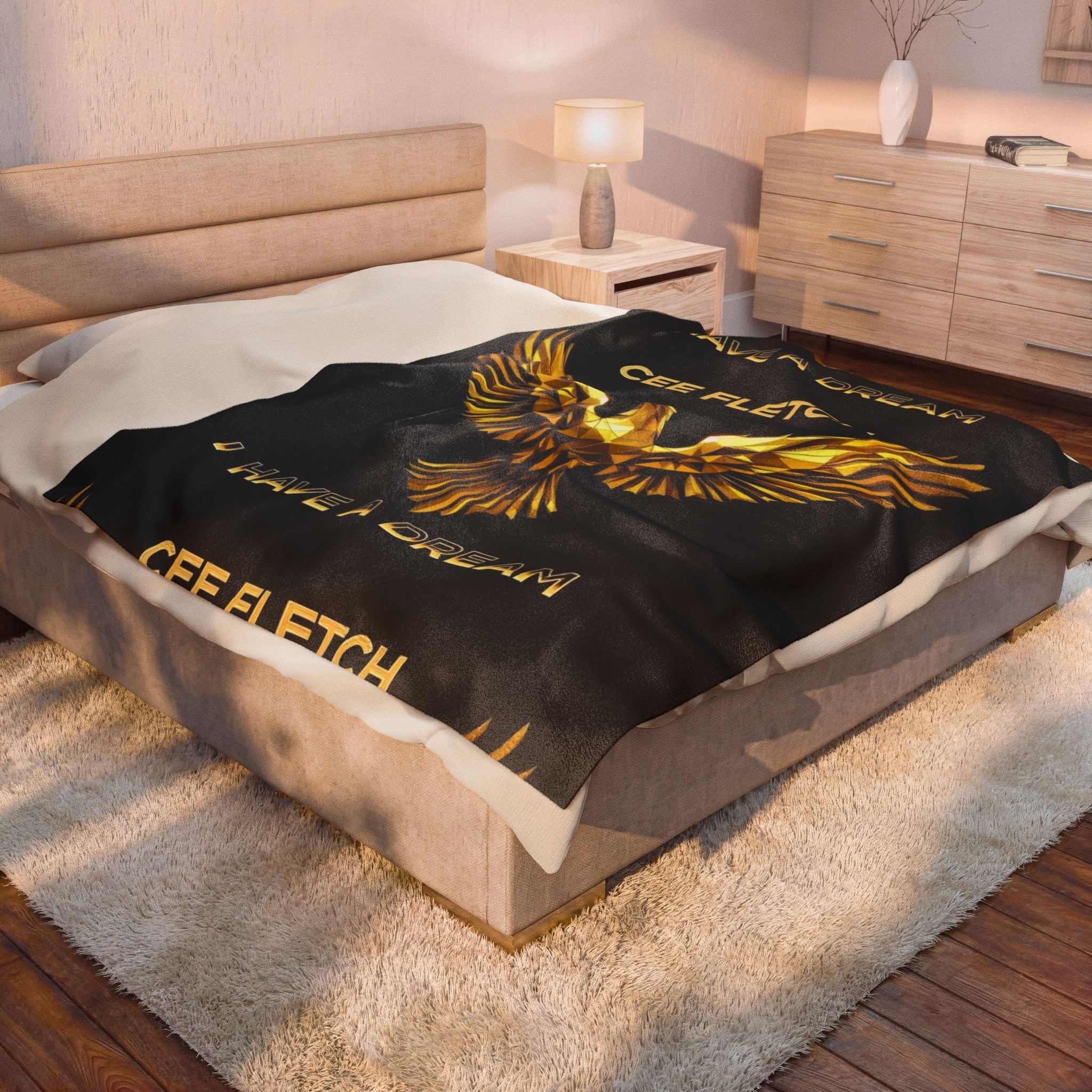 Velveteen Blanket — Gold Phoenix "I Have a Dream" Personalized Throw