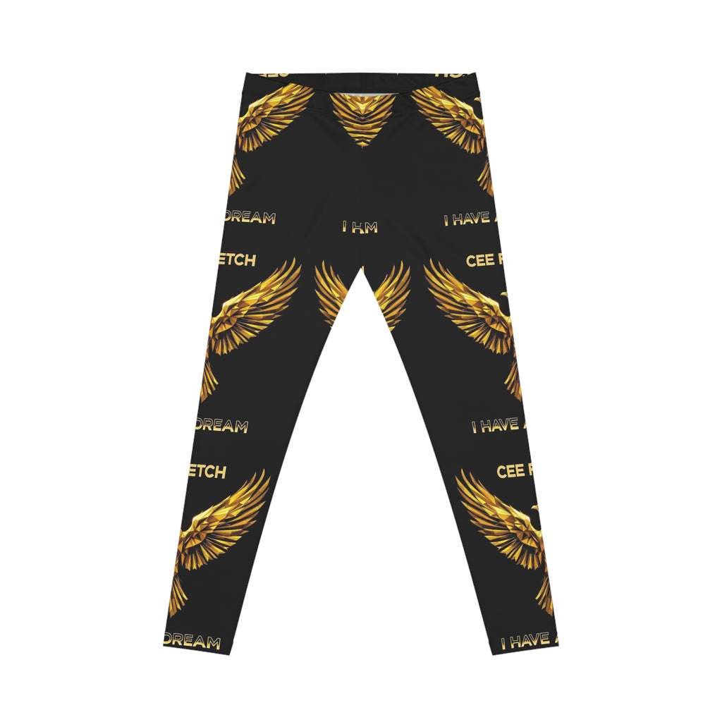 Gold Wing Pattern Leggings — "I Have a Dream" Inspirational All-Over Print Leggings