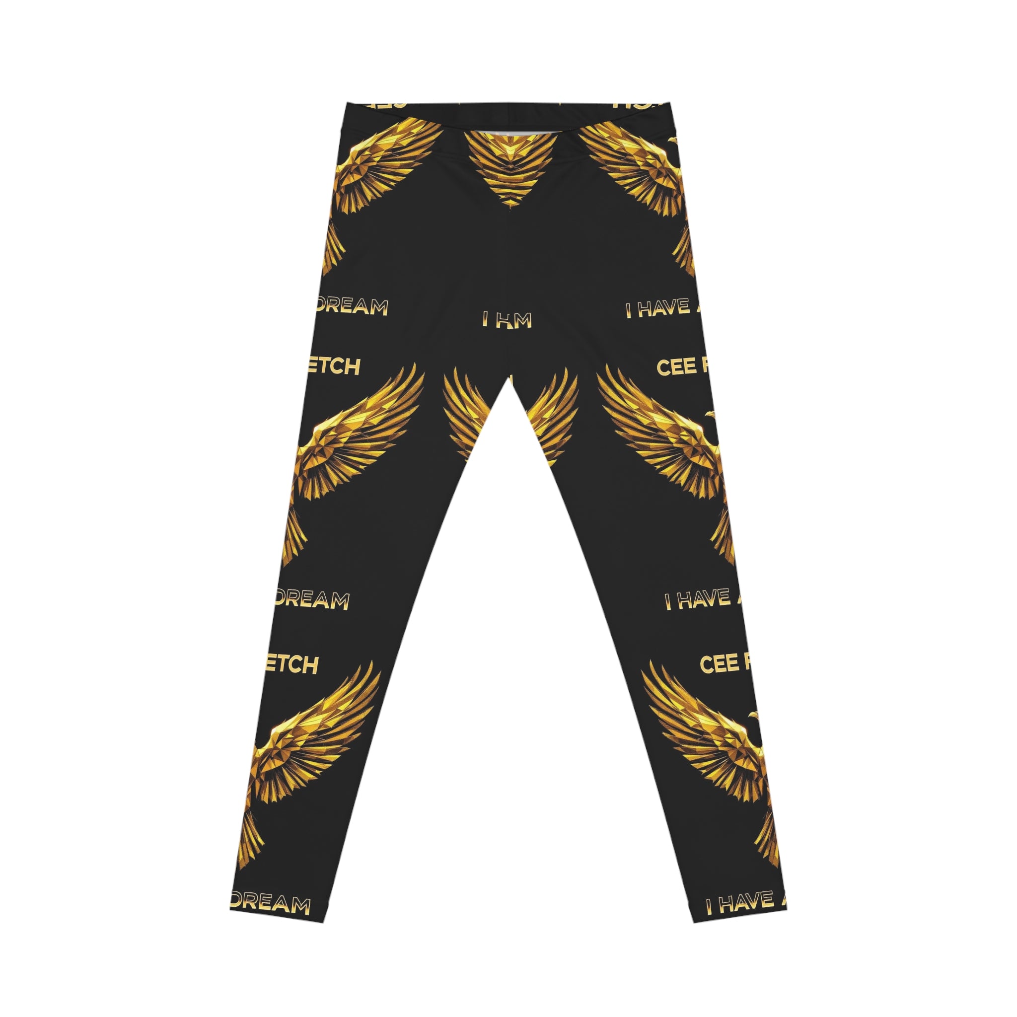 Gold Wing Pattern Leggings — "I Have a Dream" Inspirational All-Over Print Leggings