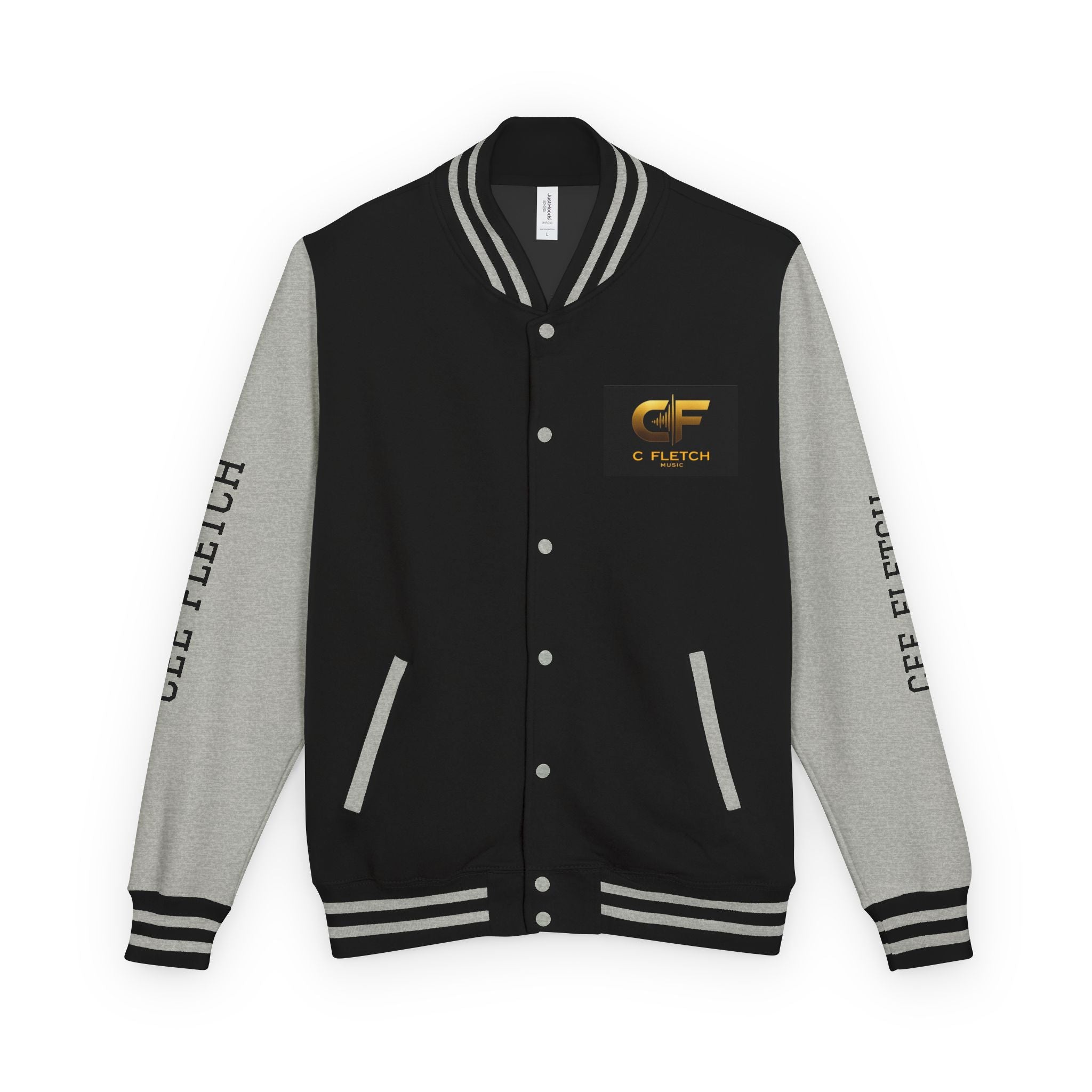 C Fletch Music Letterman Jacket — Red/White Varsity Jacket with Logo