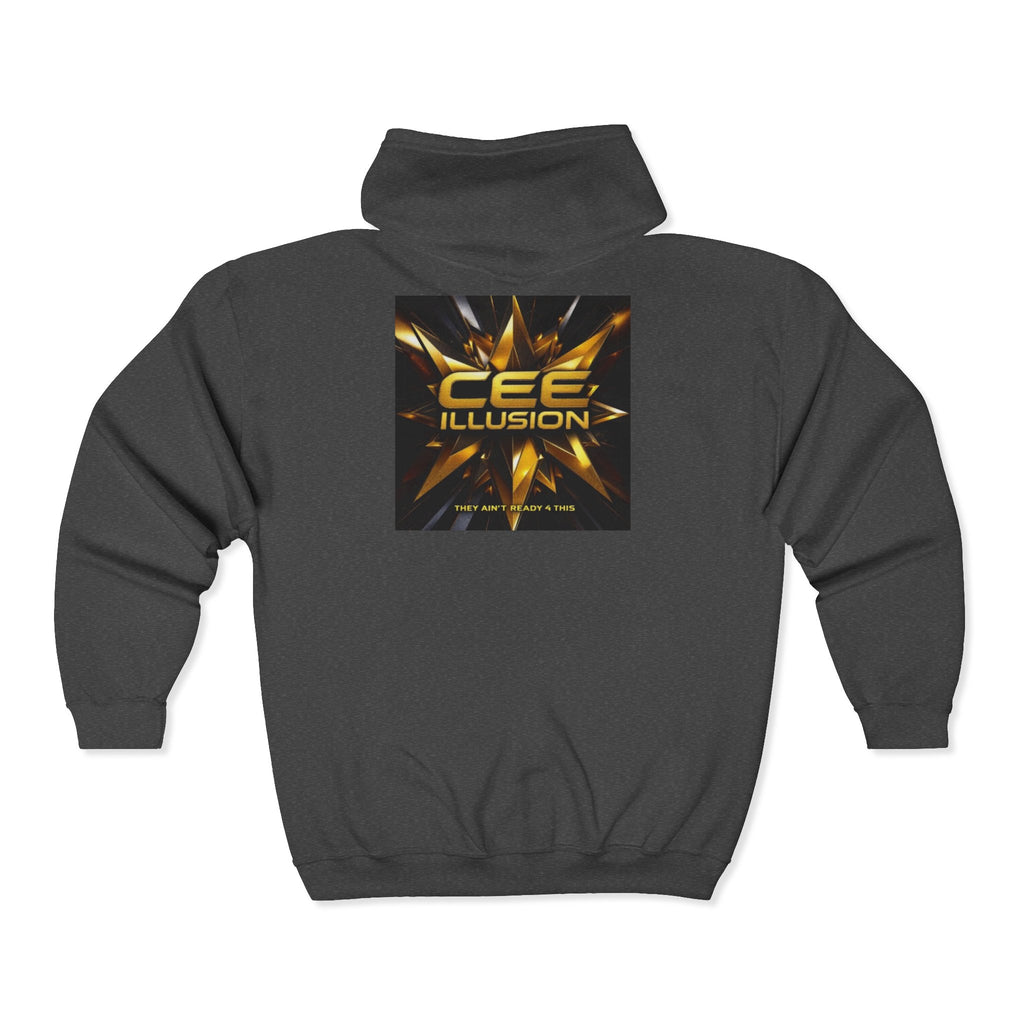 Illusion Logo Zip Hoodie — 'CEE Illusion' Gold Burst Full-Zip Sweatshirt