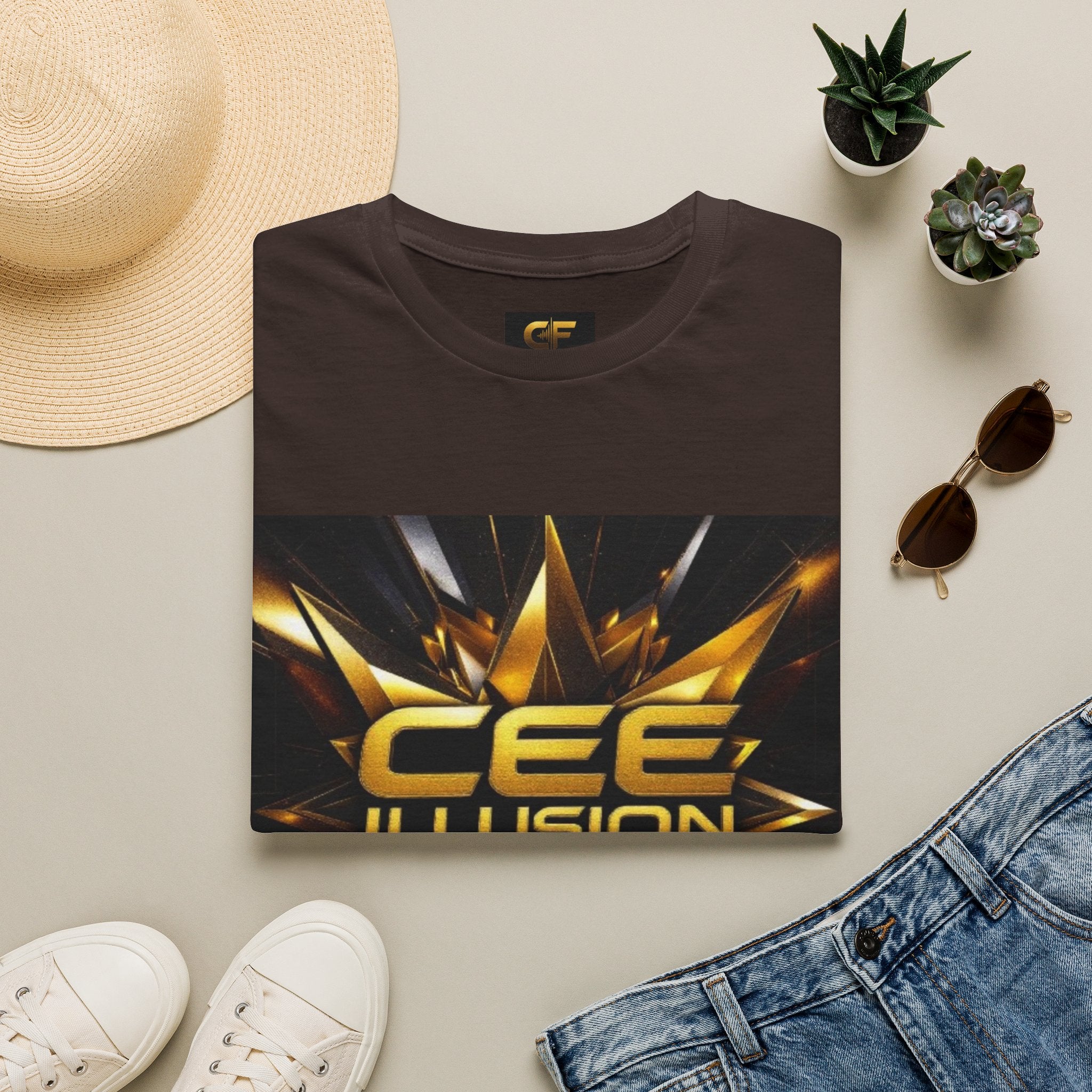 Illusion Graphic T-Shirt — 'Cee Illusion' Bold Gold Logo Tee