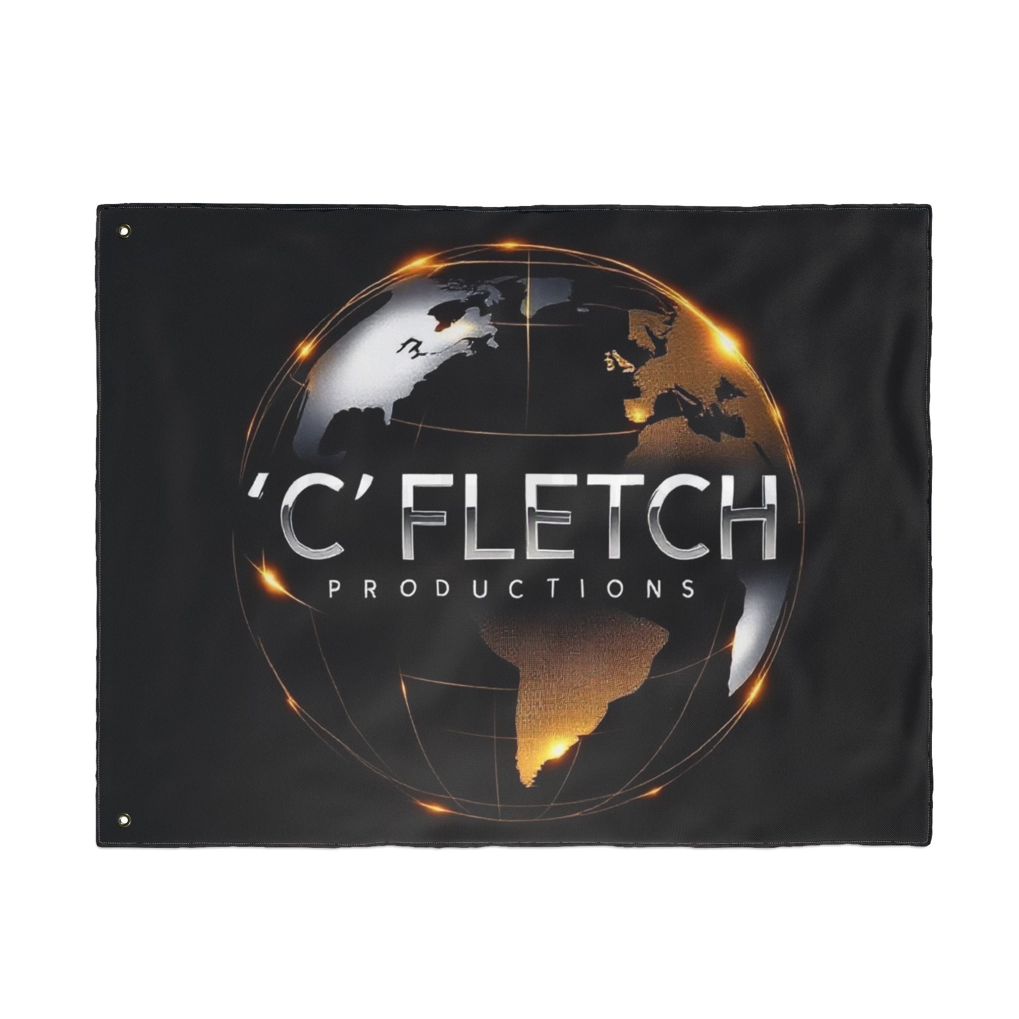 Double-Sided Flag — ‘C’ Fletch Productions Logo Globe Flag (Outdoor/Indoor)