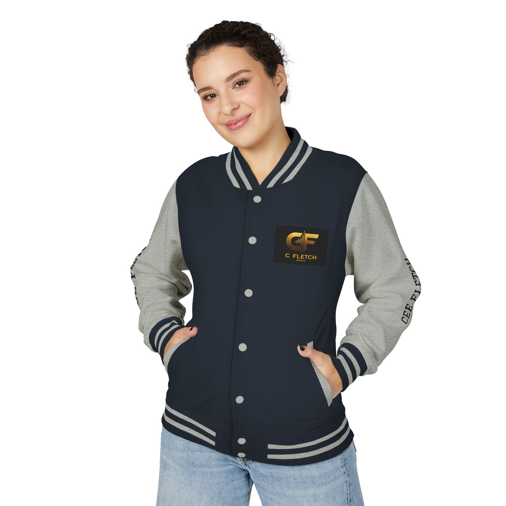 C Fletch Music Letterman Jacket — Red/White Varsity Jacket with Logo