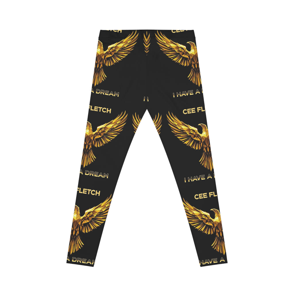 Gold Wing Pattern Leggings — "I Have a Dream" Inspirational All-Over Print Leggings