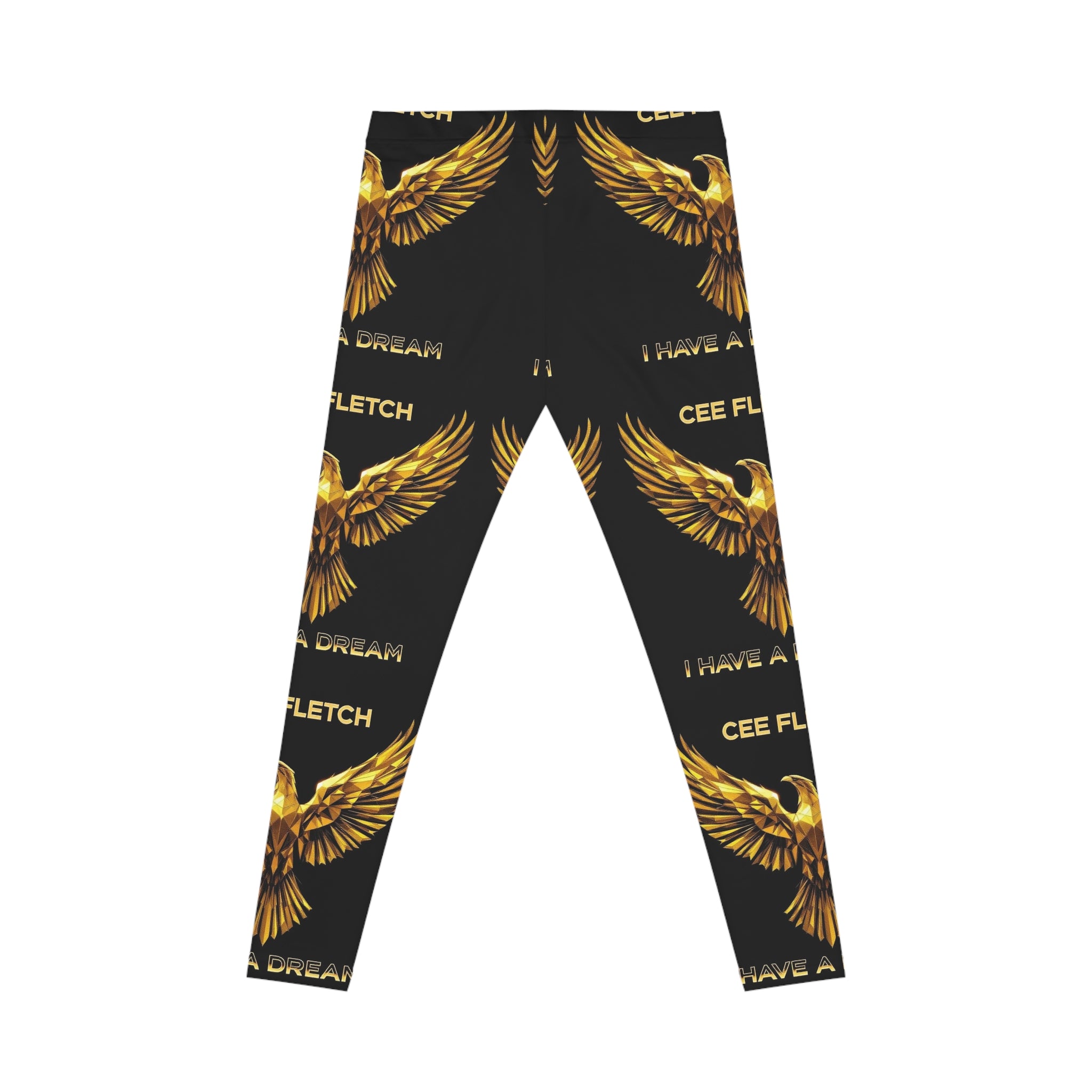 Gold Wing Pattern Leggings — "I Have a Dream" Inspirational All-Over Print Leggings